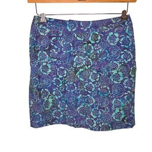Ojai Clothing Batik Floral Cotton Stretch Skirt Size 4 Purple Teal NWT